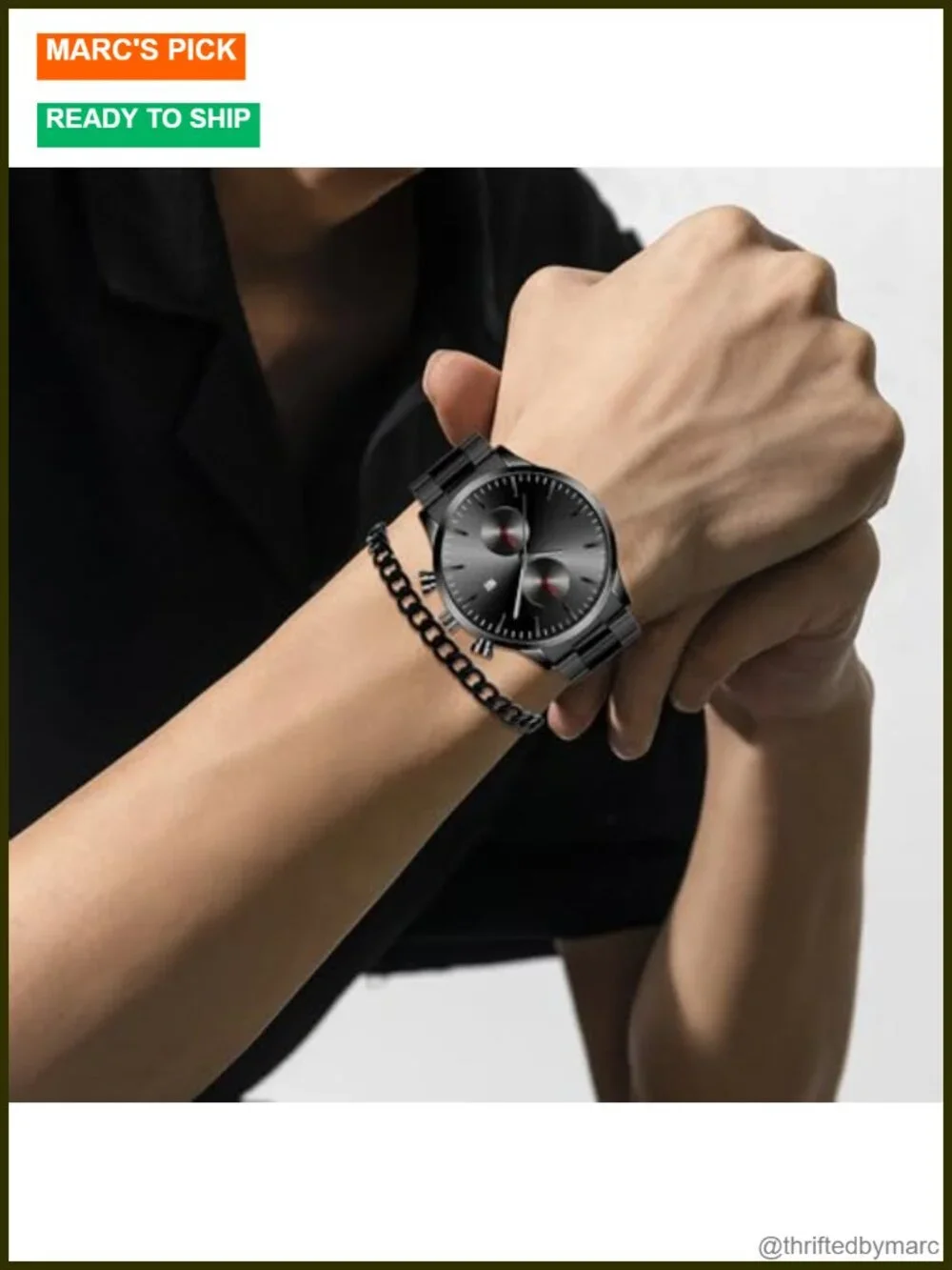 Men's Stainless Steel 4-Piece Jewelry Set with Watch Necklace Bracelet Ring